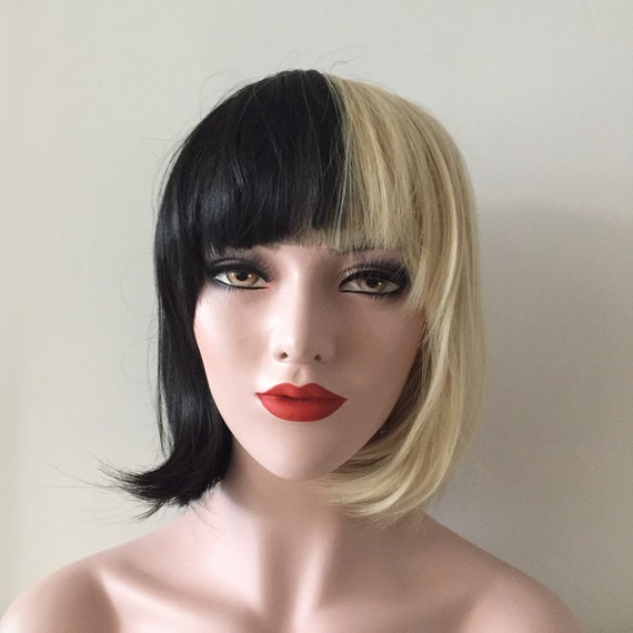 Women Bob Half Black Half Blonde Two Tone Straight Short Hair Etsy