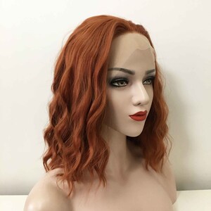 Women auburn dark red lace front curly wig
