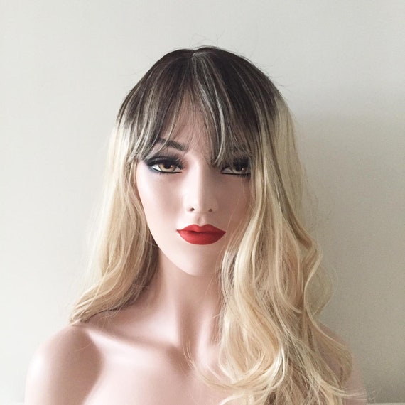Women Ombre Blonde Black Thin Bangs Long Curly Short Layers Etsy