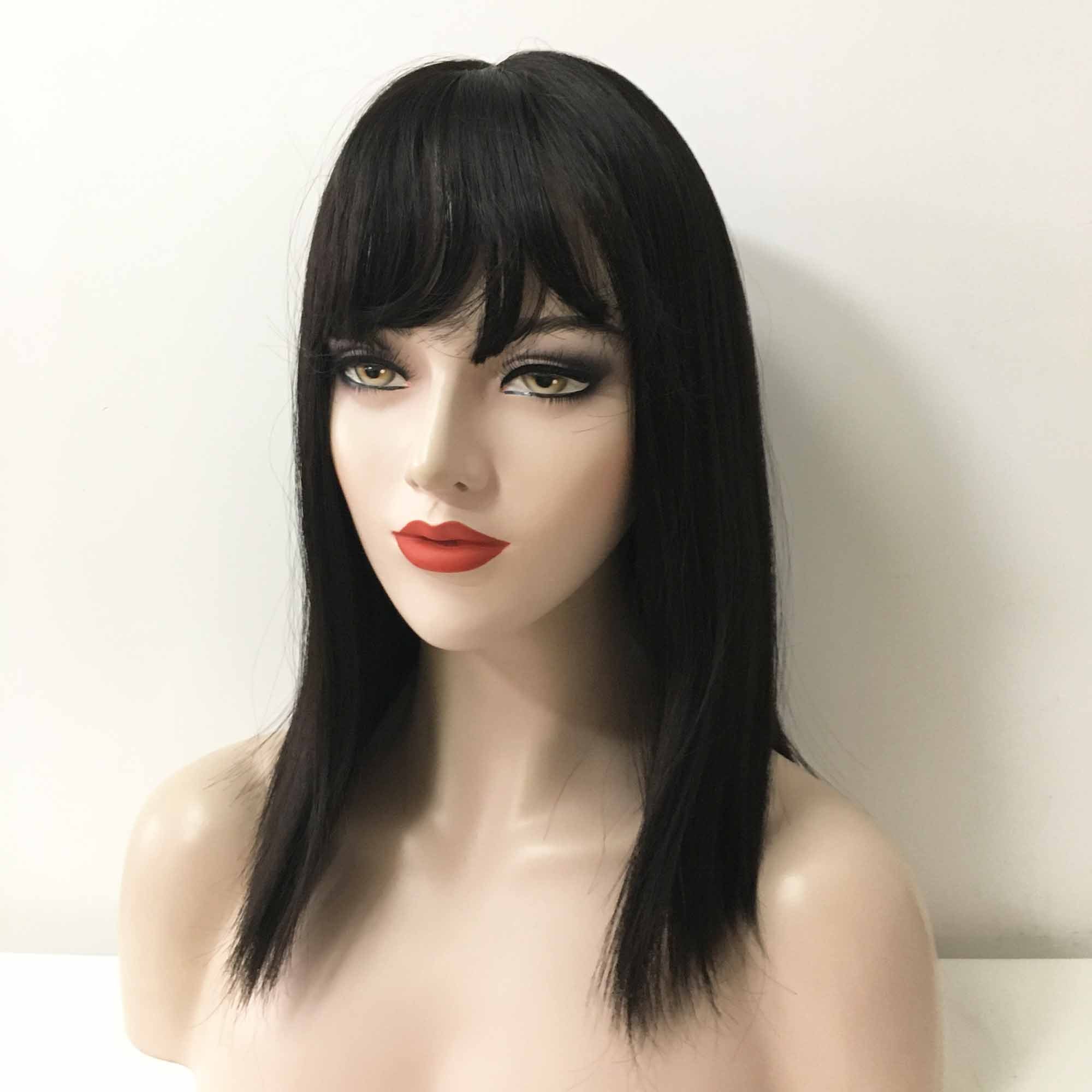 Women Black Medium Length Straight Blunt Cut Fringe Bangs Wig - Etsy Norway Women Black Medium Length Straight Blunt Cut Fringe Bangs Wig - Etsy Norway