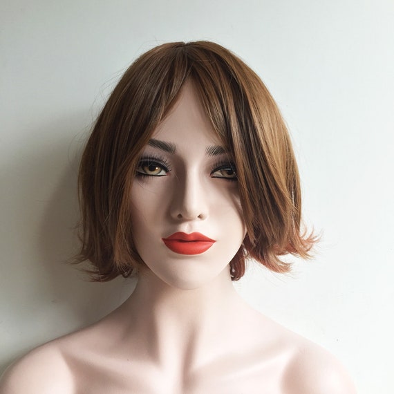 Women Ombre Brown Curl End Middle Part Cosplay Short Hair Wig Etsy
