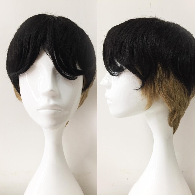 Custom Made Unisex Two Tone Colors Black Brown Layered Short Etsy