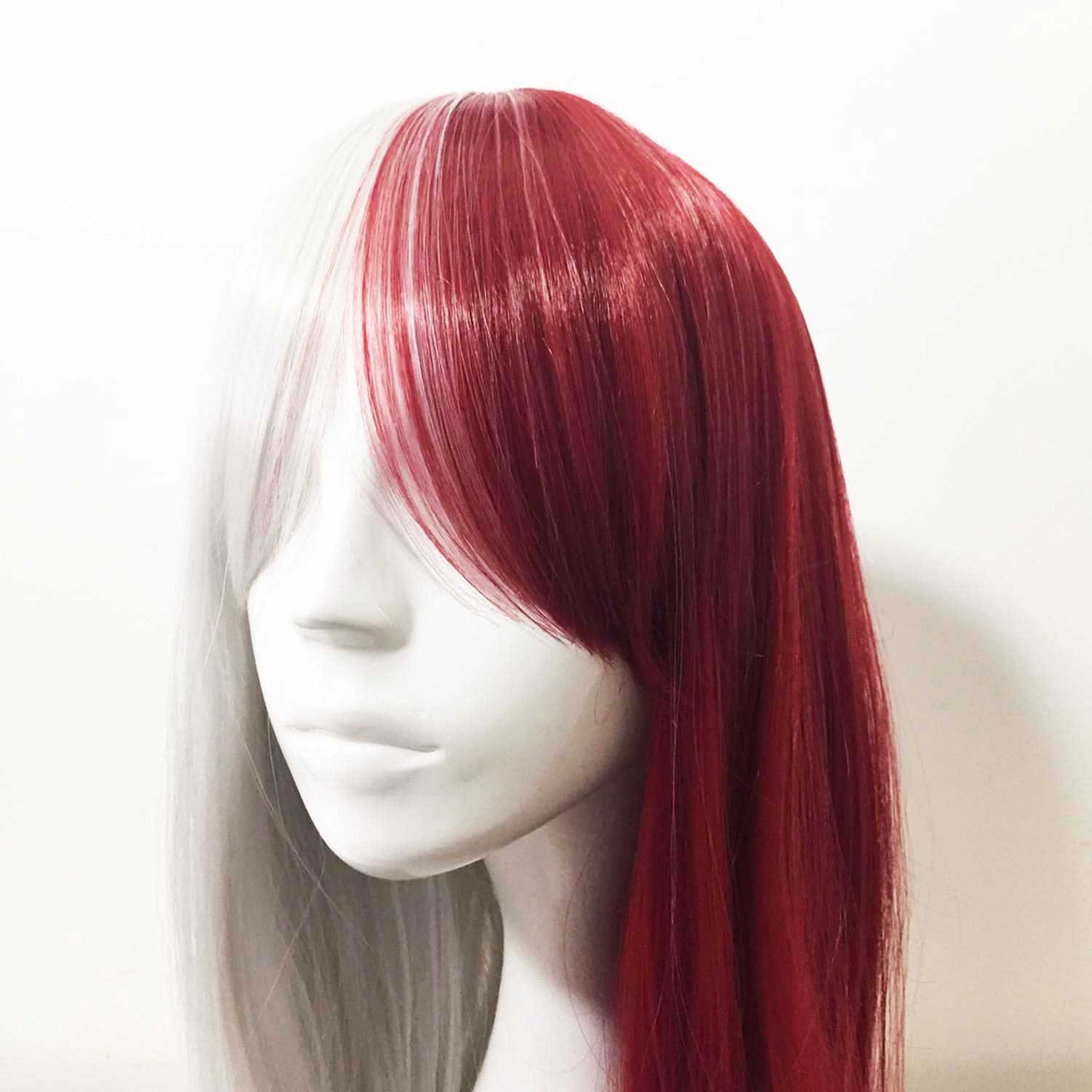 Unisex Half Red Half White Two Tone Long Straight Hair Cosplay Etsy