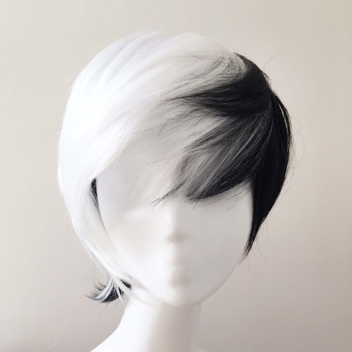 Black White Mixed Two-tone Side Swept Bangs Short Hair Cosplay - Etsy Black White Mixed Two-tone Side Swept Bangs Short Hair Cosplay - Etsy