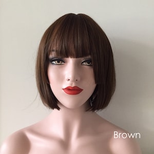 Bob Cosplay Party Straight Short Hair Brown Gray Black Wig For Women With Free Cap
