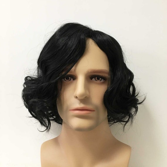 Men Black Side Part Messy Curly Wavy Costume Short Hair Etsy