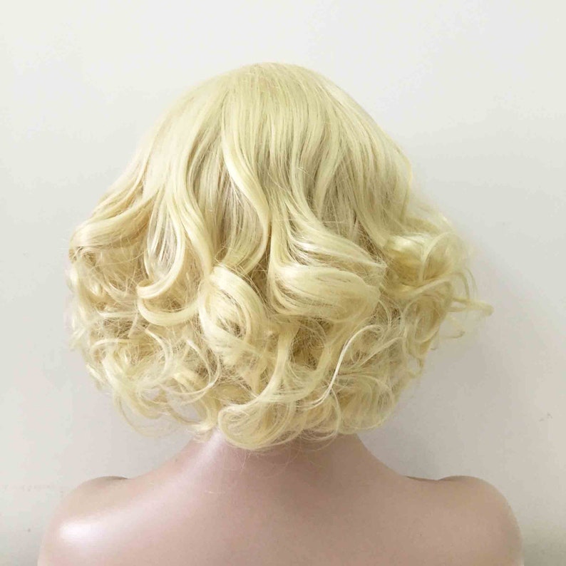 Women Classic Retro Blonde Curly Short Fringe Bangs Short Hair Etsy 