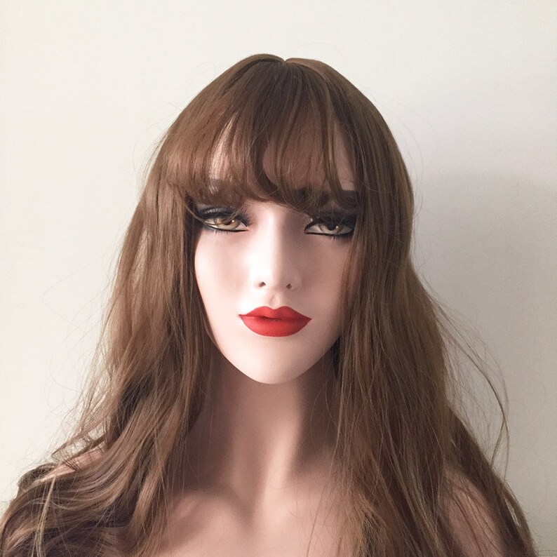 Cosplay Party Extra Long Big Wave Curly Hair Air Bangs Brown Etsy