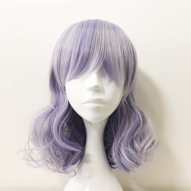 Girl Ombre Purple Gray Fringe Bangs Curly Hair Cosplay Wig Etsy