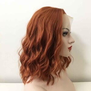Women auburn dark red lace front curly wig