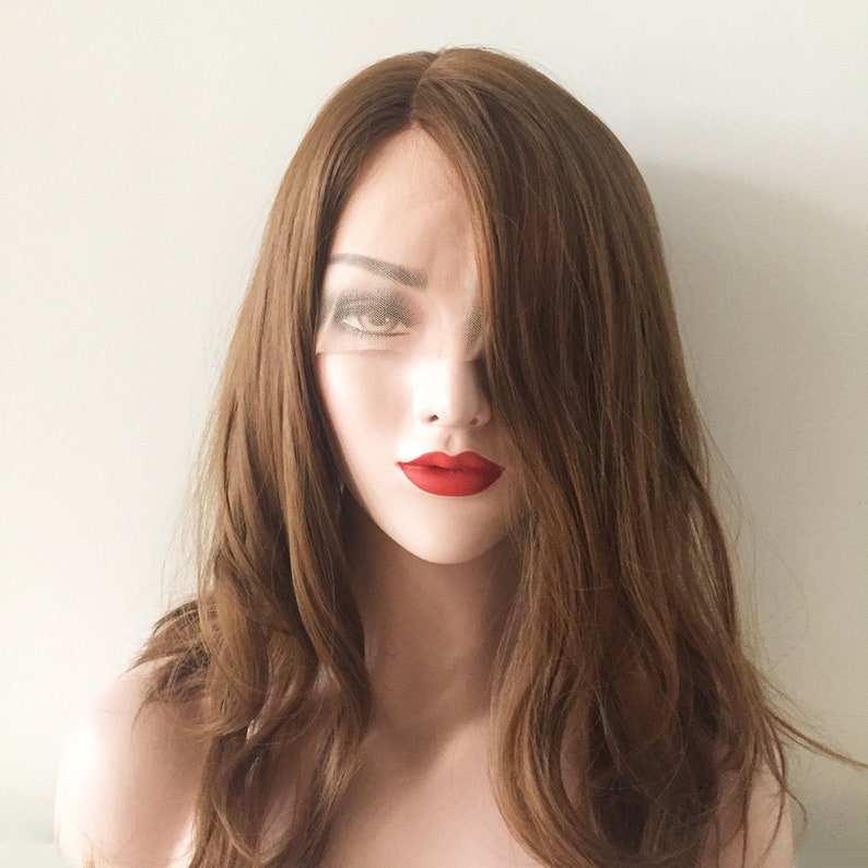 Women Lace Front Chestnut Brown Wavy Curly Waves Side Part Etsy