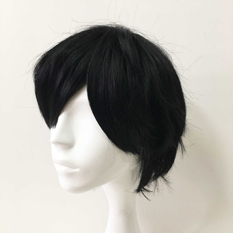 Men Cosplay Anime Black Fringe Bangs Short Hair Layered Wig image 6