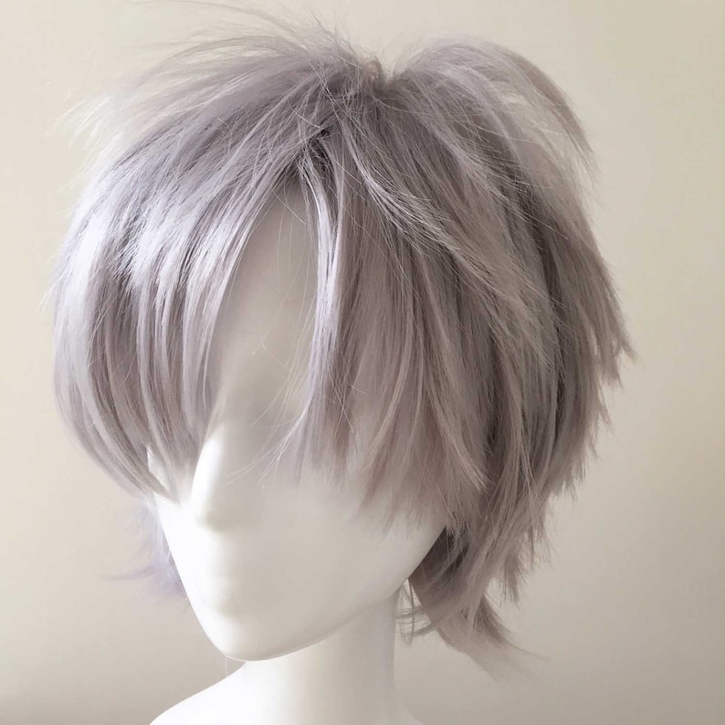 Men Silver Gray Long Fringe Bangs Short Hair Cosplay Anime ...