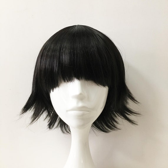 Men Unisex Black Short Straight Blunt Bangs Flick Out Style - Etsy Men Unisex Black Short Straight Blunt Bangs Flick Out Style - Etsy