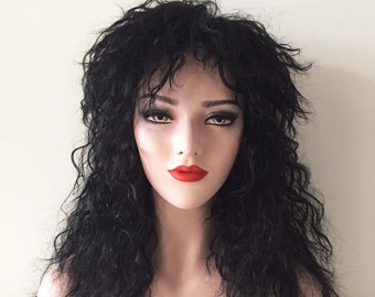 Black Frizzy Wavy Wig with Bangs - Punk Rock Long Hair