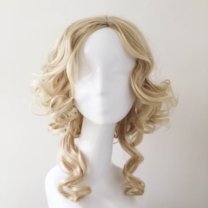 Frauen Klassisch Gold Blonde Kurze Lockige Mittelteil Party Cosplay Kostüm Perücke Freie Kappe