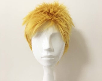 Men Yellow Gold Short Straight Hair Soft Spiked Punk Anime Cosplay Wig