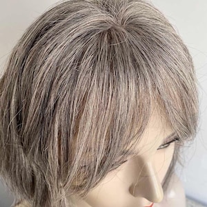 Grey Human Hair Wigs For Women Lace Front Wig With Bangs Gray Silver Salt And Pepper Wig Short Bob Slight Wavy Chemo Alopecia Wig