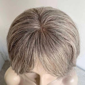 Grey Human Hair Wigs For Women Lace Front Wig With Bangs Gray Silver Salt And Pepper Wig Short Bob Slight Wavy Chemo Alopecia Wig