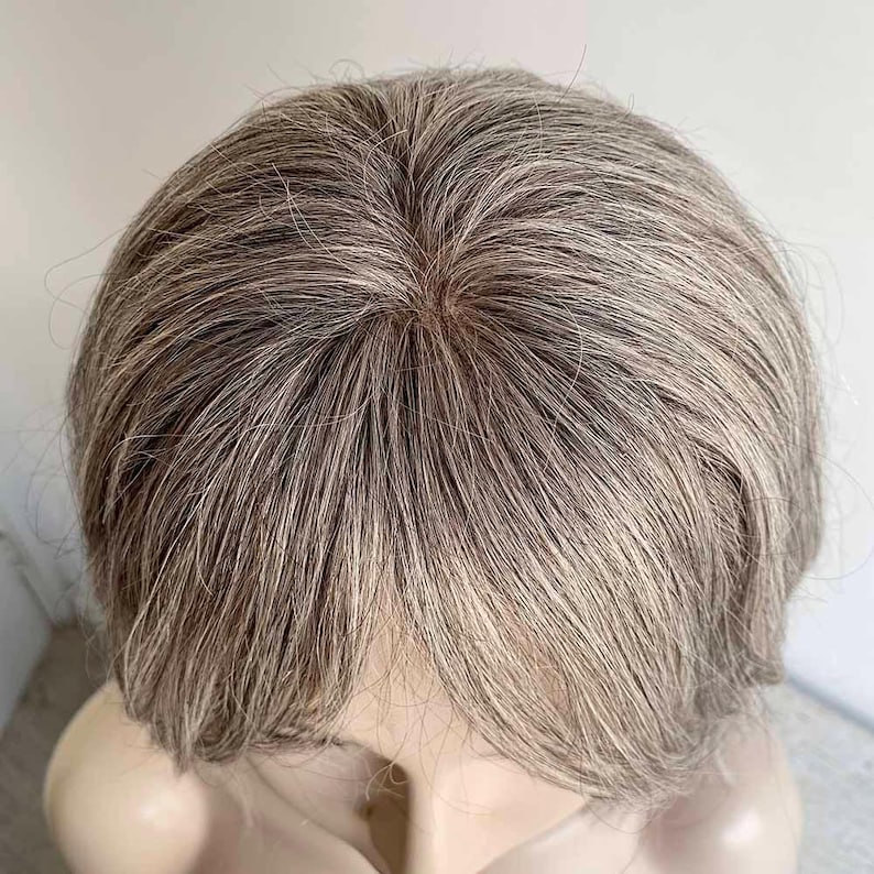 Grey Human Hair Wigs For Women Lace Front Wig With Bangs Gray Silver Salt And Pepper Wig Short Bob Slight Wavy Chemo Alopecia Wig