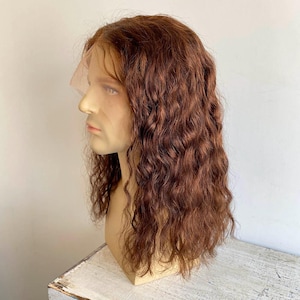 Men Human Hair Wig Dark Brown Lace Front Wig For Male Curly Long Real Hair Wig Middle Part Cosplay Wig Thick Realistic 13X6 Lace Wig 14 In