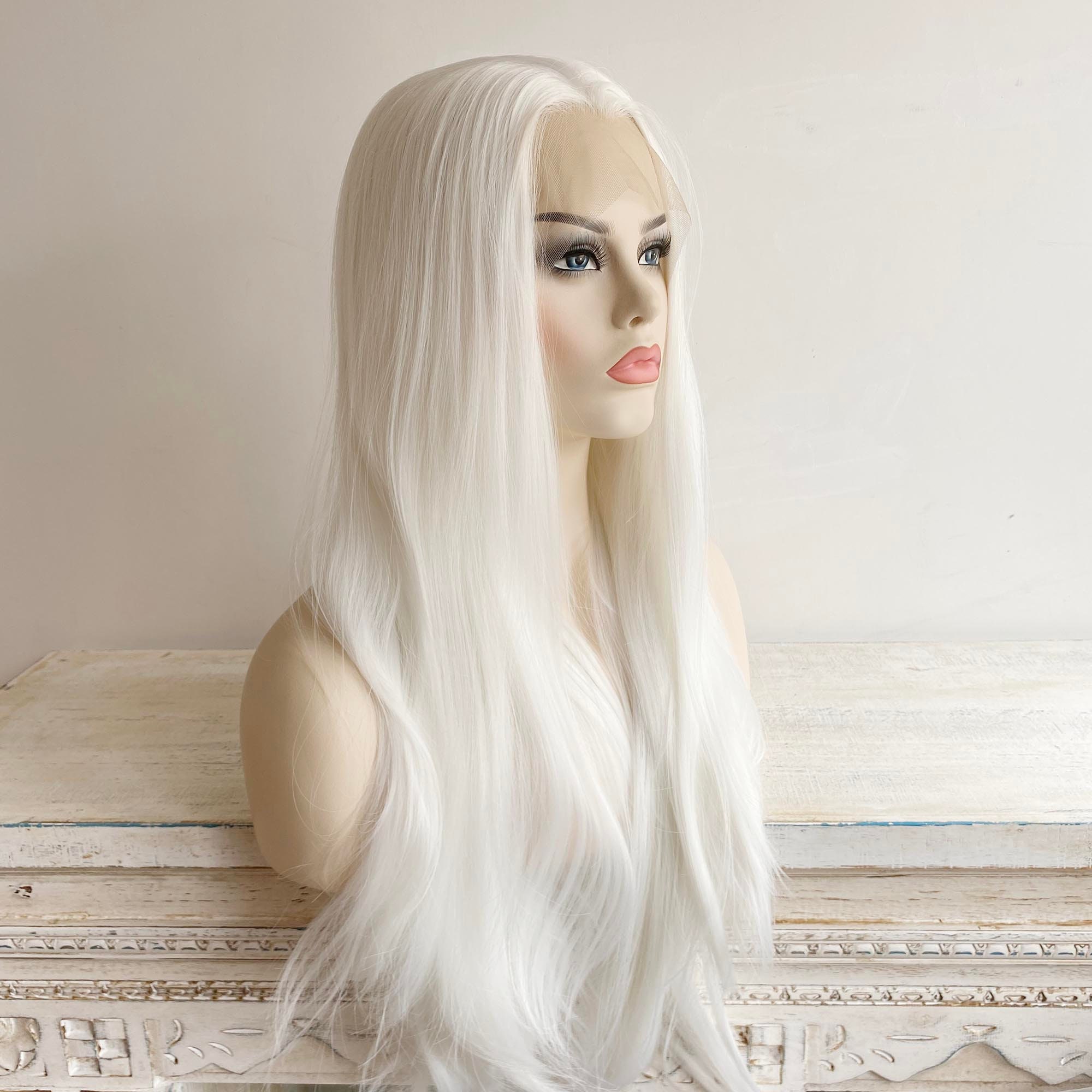 White Lace Front Wig for Women Long Straight Widows Peak 