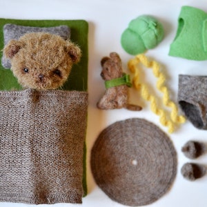 Conjunto de ursinhos de pelúcia alpaca em miniatura feitos à mão: Edington, Dollhouse Collectible