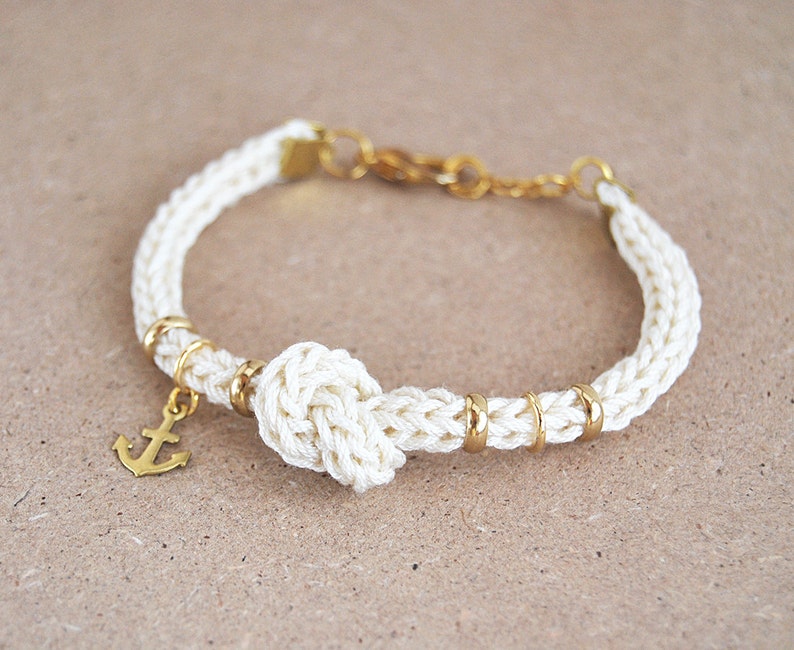 Knit Bracelet With Anchor Charm and Knot, Anchor Bracelet, Knot