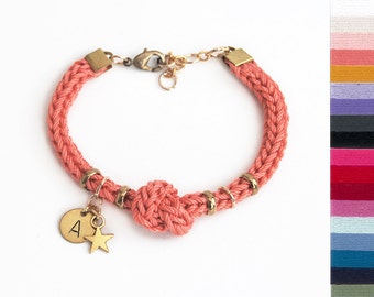 Initial bracelet, personalized bracelet with star charm and knot, initial charm bracelet