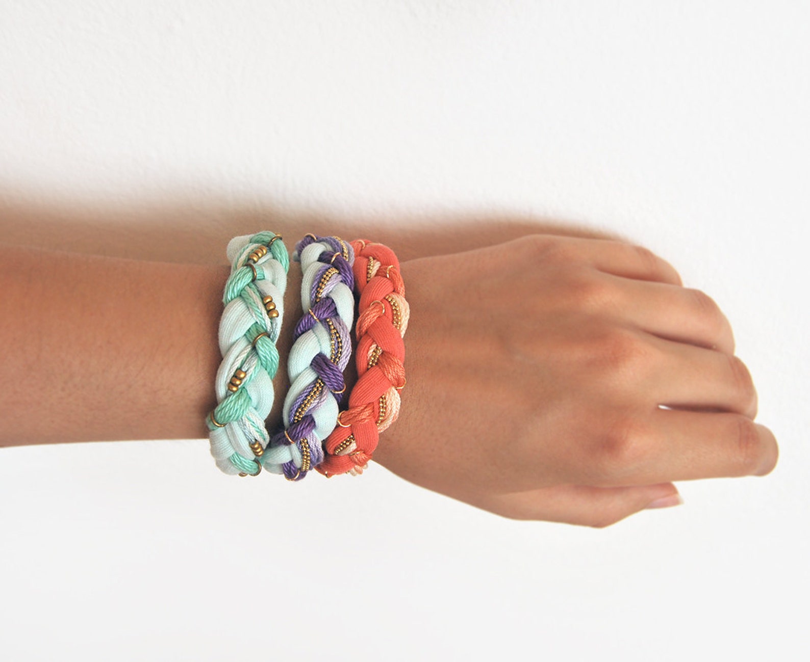Mint and Lilac Friendship Braid Bracelet With Chain Etsy