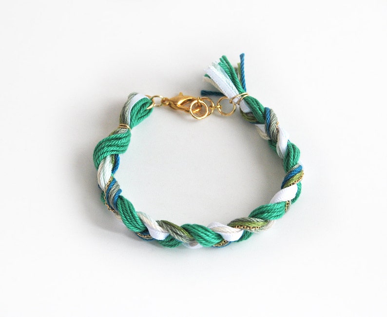 green boho bracelet Emerald green bracelet friendship bracelet braid bracelet with chain