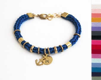 Anchor bracelet with initial charm, personalized bracelet with anchor, personalized gift for her