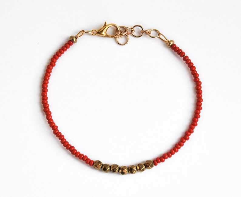 Dainty beaded bracelet, red bracelet, minimalistic bracelet, simple bracelet with faceted beads image 2