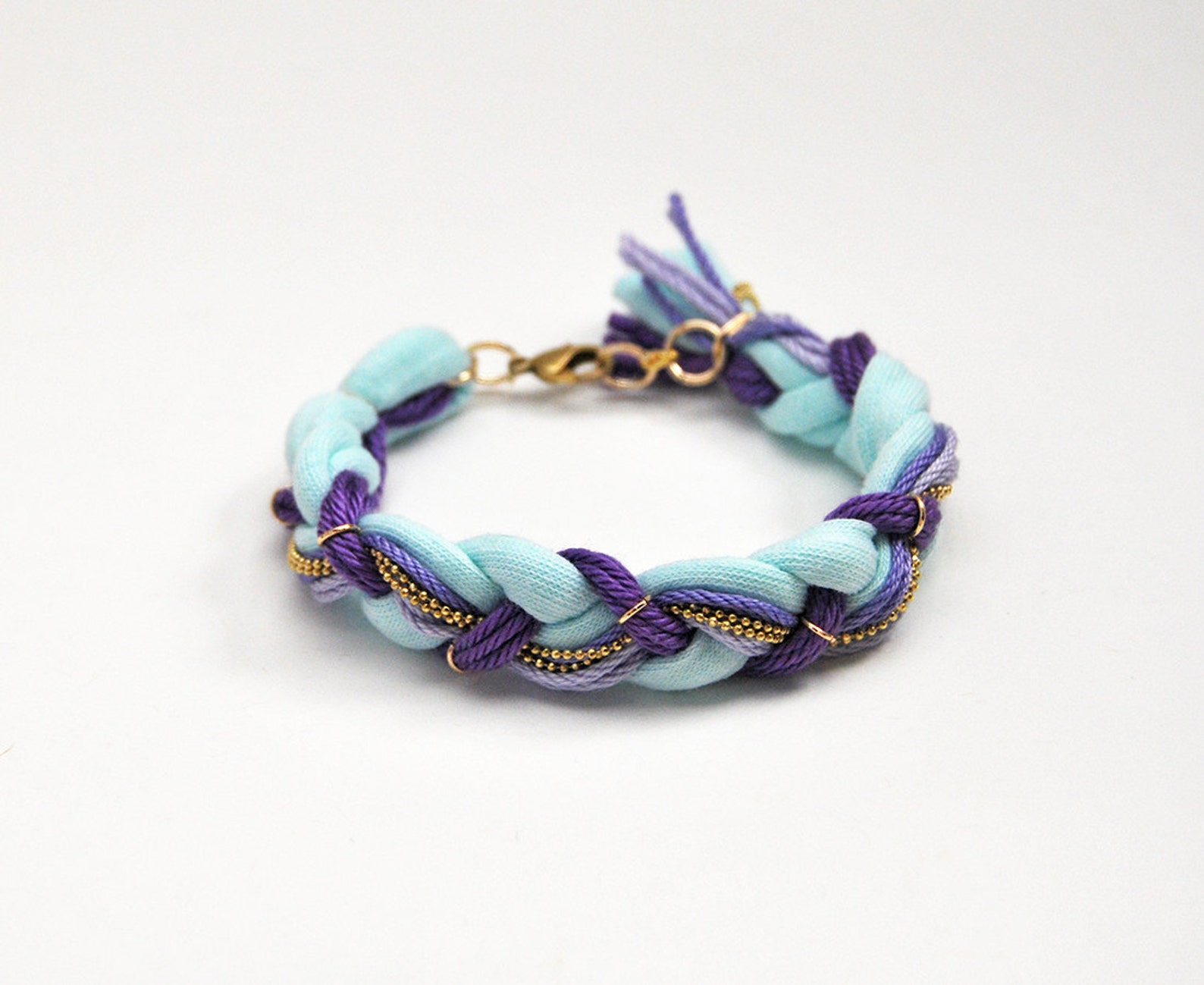 Mint and Lilac Friendship Braid Bracelet With Chain Etsy