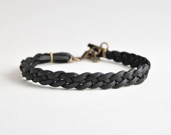 Black braided bracelet for him, Faux leather bracelet, male bracelet, male friendship bracelet, boyfriend gift