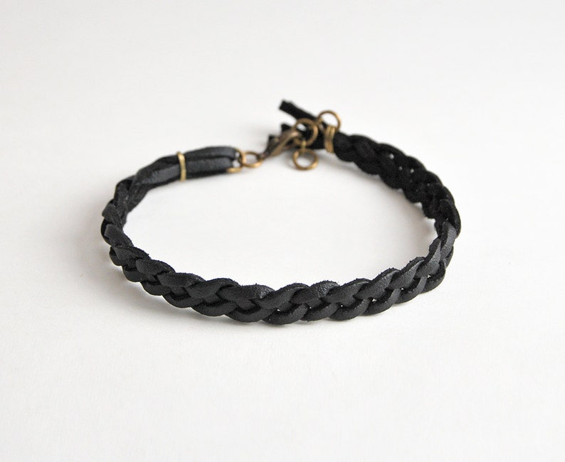 Black braided bracelet for him, Faux leather bracelet, male bracelet, male friendship bracelet, boyfriend gift image 2