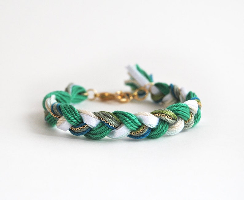 green boho bracelet Emerald green bracelet friendship bracelet braid bracelet with chain