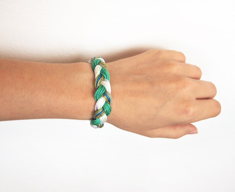 green boho bracelet Emerald green bracelet friendship bracelet braid bracelet with chain