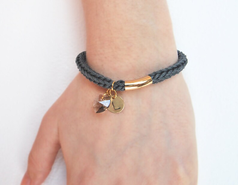 Personalized bracelet with hand stamped initial charm and heart charm gift for her initial bracelet