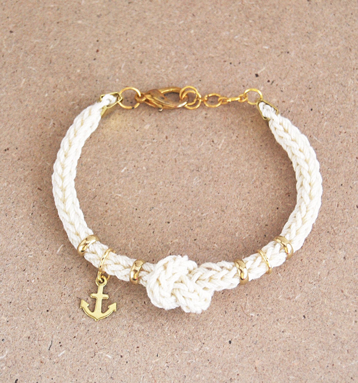 Knit Bracelet With Anchor Charm and Knot, Anchor Bracelet, Knot
