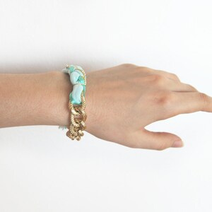 Mint bracelet with chunky chain, mint bohemian braided bracelet, chunky chain bracelet, ethno bracelet image 3