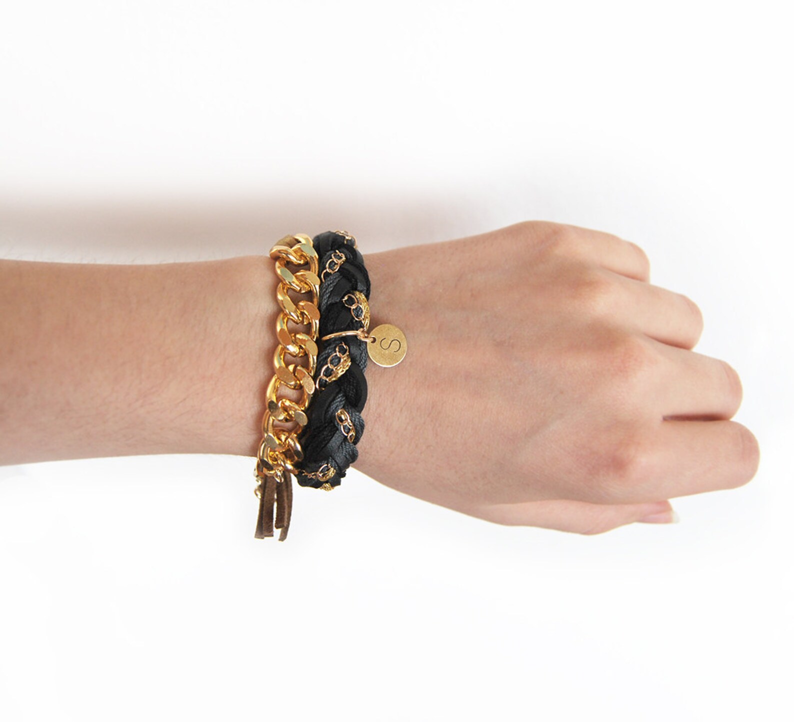 Personalized Braided Bracelet, Initial Bracelet With Hand Stamped Charm