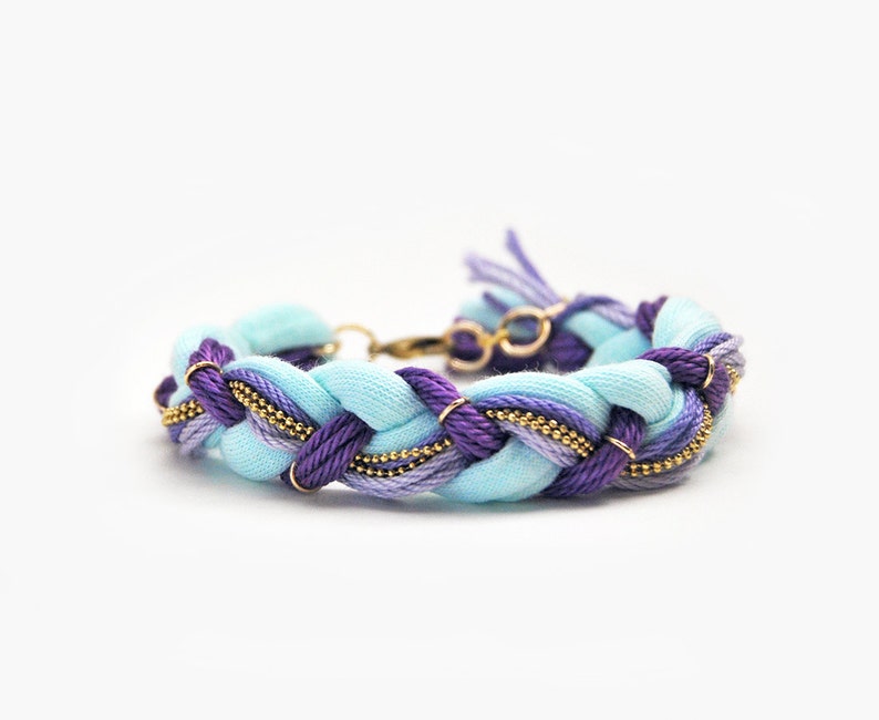 Mint and Lilac Friendship Braid Bracelet With Chain Etsy