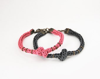 Paar Armband set mit Knoten, seine ihr Armband set, Paare-Geschenk, rosa und grau-Armbänder, Jubiläumsgeschenk