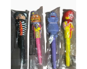 Juego de bolígrafos vintage de personajes de McDonald's de los años 80, sellado, juguete coleccionable de comida rápida