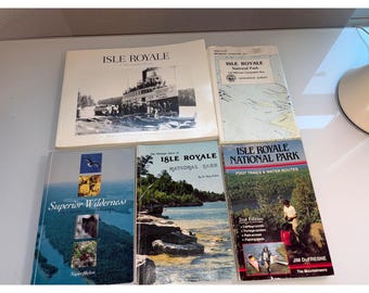 Isle Royale National Park Vintage Book Lot & Topographic Map (Set of 5)