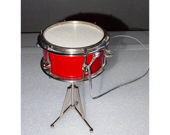 Miniature Red Snare Drum Display with Stand & Hanging Ornament String
