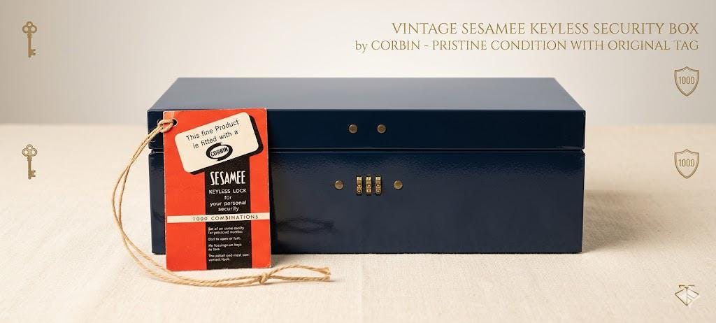 Vintage Navy Blue Metal Keepsake Box - Corbin Sesamee Combination