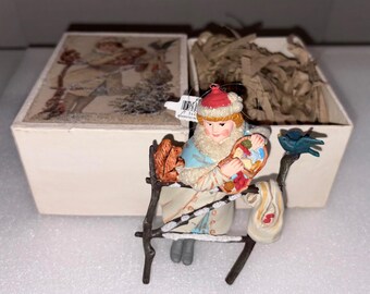 Vintage Department 56 Winter Girl on Fence Christmas Ornament with Box