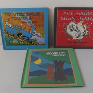 Three Hardcover Childrens Books Moongame, Mike Mulligan and Little Engine That Could {AB}